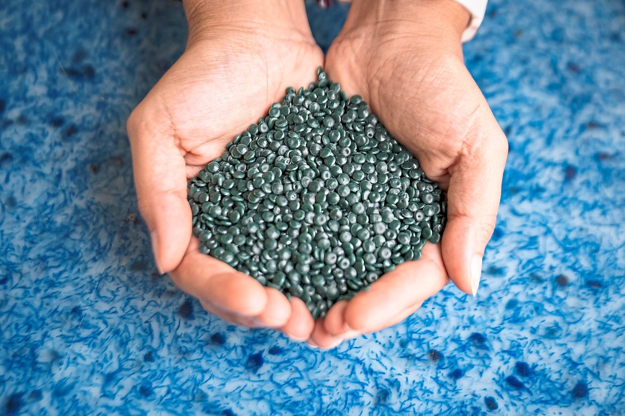 Plastic pellets made out of fishing nets in Calpe, Spain.
