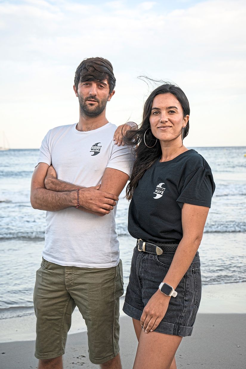 Julen (left) and his sister, Amaia. They started a sustainable business model recycling old and damaged nets into stadium seating and decorations.