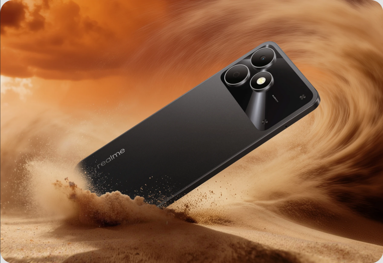 A big emphasis from Realme with the device is its durability, featuring an IP54 water and dust resistance rating.