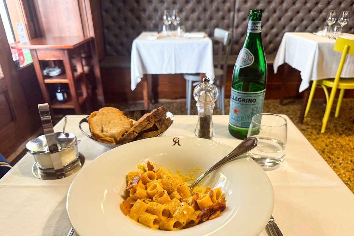 The La Carbonara restaurant in Rome serves spaghetti carbonara, but its name is misleading, as the eatery has nothing to do with the origins of the calorie-laden dish. The establishment is named after the first owner's husband, who was a coal merchant. Carbonara means in the coal worker-style. Photo: Christoph Sator/dpa