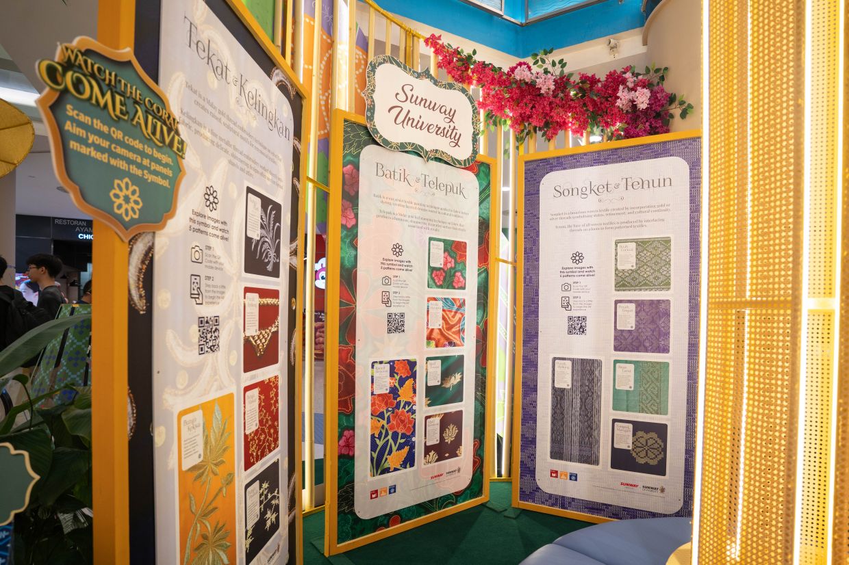 Visitors can scan QR codes at the concourse to trigger an AR experience that brings heritage textile motifs to life.