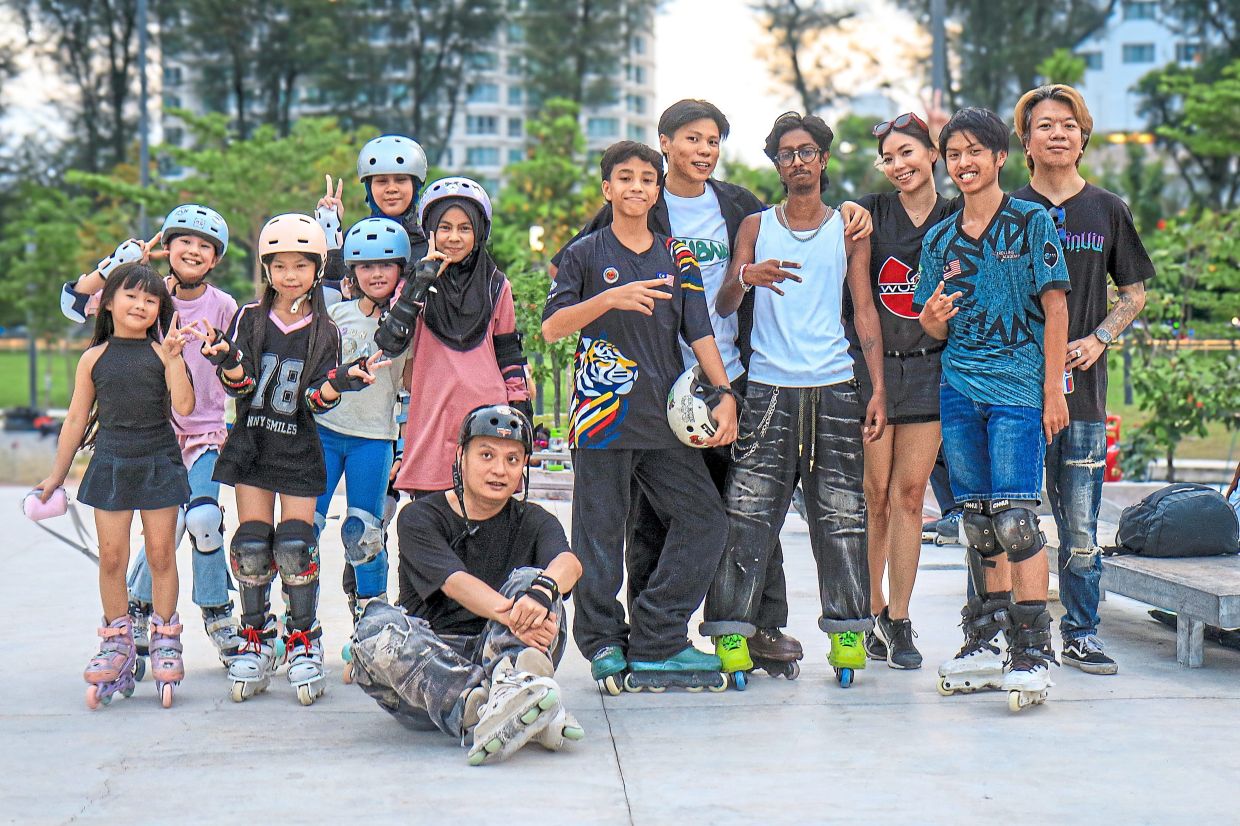 Members of Penang Skate Buddies, a community-based inline skating group, gathering at Gurney Bay skatepark.