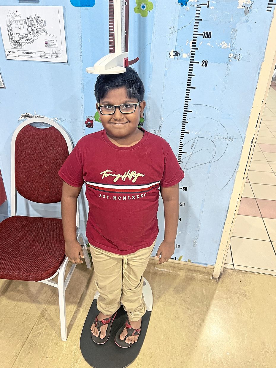 Haabinesh getting his height measured during a recent clinic visit. While he doesn’t require dialysis at this current time, he is well-prepared for the eventuality. — Dr NAVEEN NAIR GANGADARAN