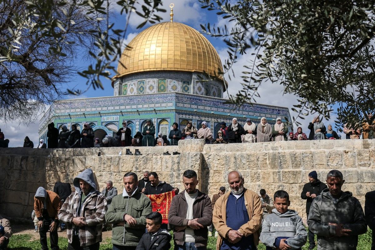Muslim devotees offer Friday noon prayers at the Al-Aqsa compound in the Old City of Jerusalem on Feb 27, 2026, during the holy month of Ramadan. — AFP