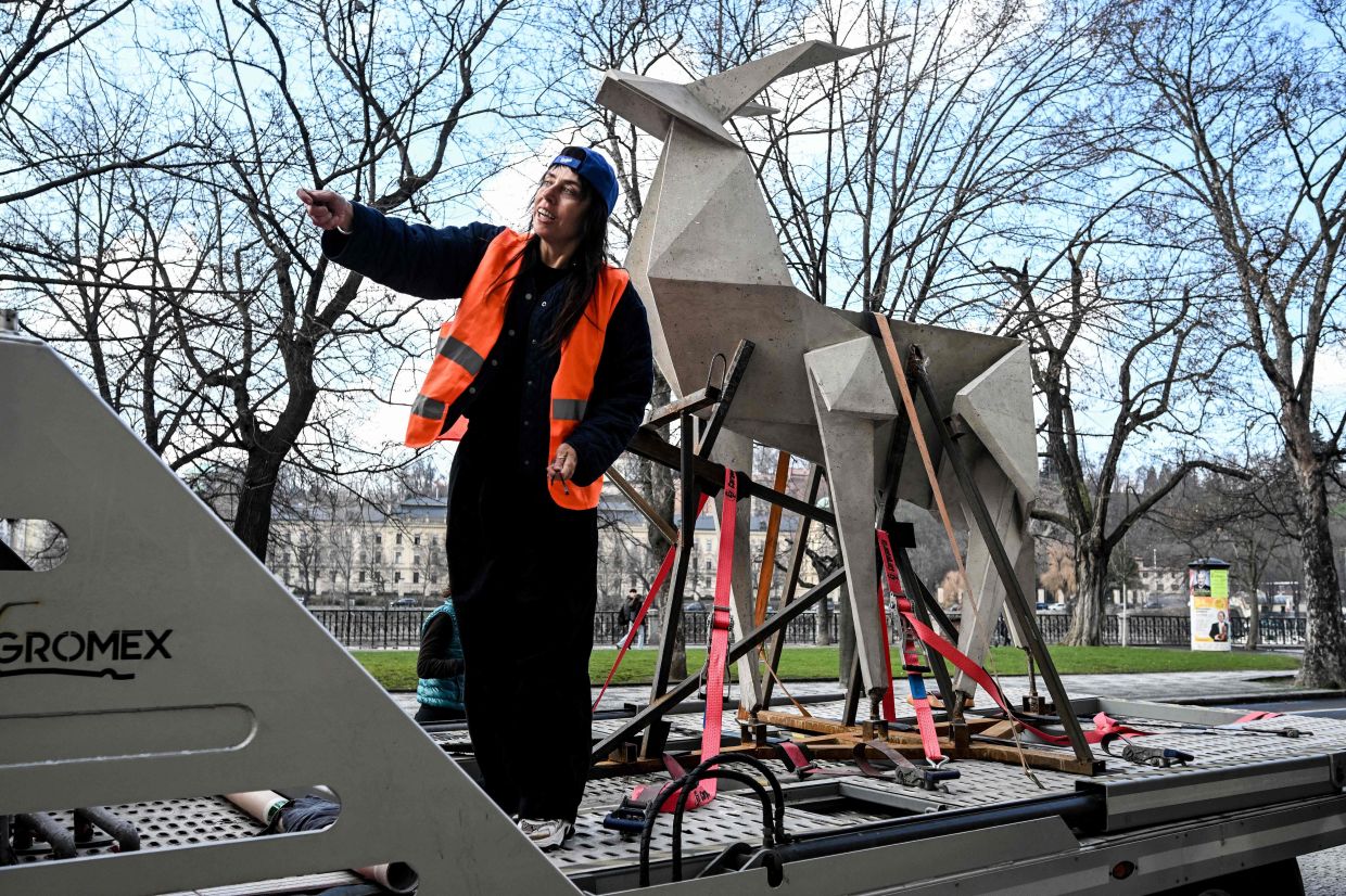 Kadyrova created the concrete work for a park in the eastern city of Pokrovsk to replace a Soviet-era military plane displayed there. Photo: AFP