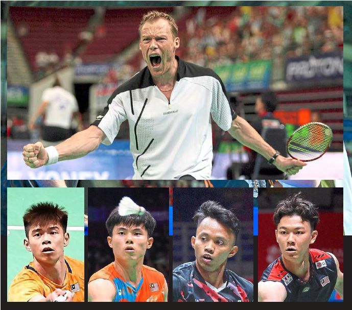 Camp of unity: (from left) Leong Jun Hao, Justin Hoh, Aidil Sholeh Ali Sadikin and Lee Zii Jia are part of the Thomas Cup team that will spend 10 days for training in Denmark. Above: Kenneth Jonassen during his playing days.