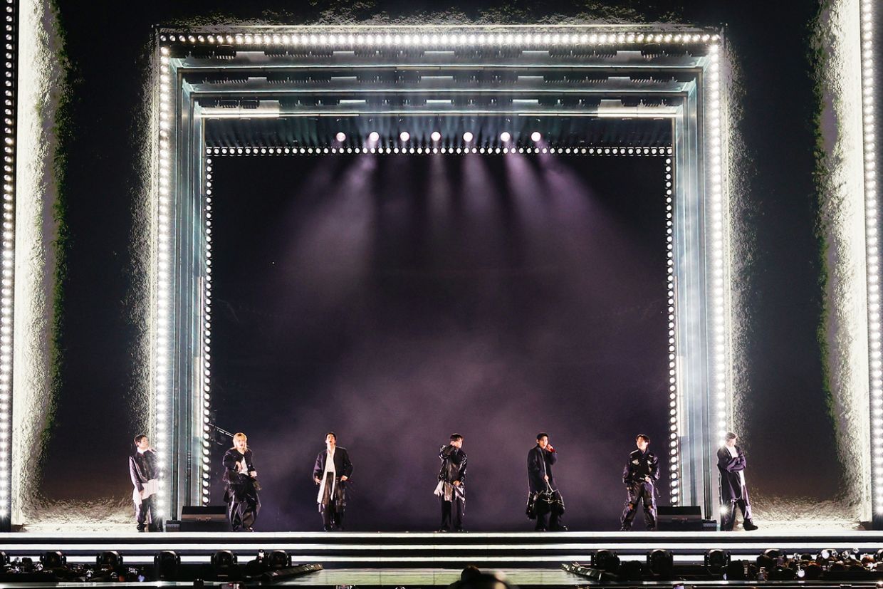 BTS performs during the 'BTS Comeback Live: Arirang,' which took place at Gwanghwamun Square on Saturday.