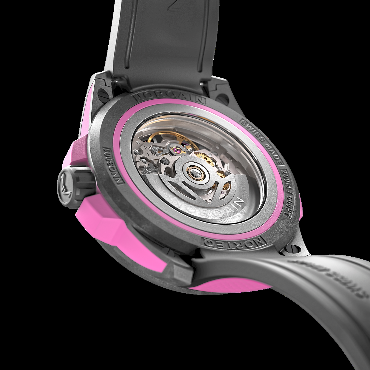 Back view of the 39mm Norqain Wild One Skeleton.