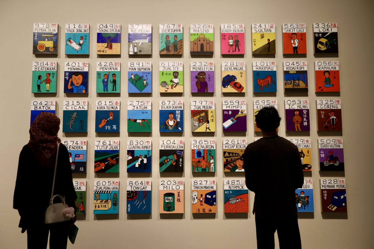 A view of Ong Hieng Fuong (Hieng)'s 'Da Bo Gong Book' (acrylic on linen, 2025) at the Ilham Art Show 2025 at Ilham Gallery, Kuala Lumpur. Photo: The Star/Low Lay Phon 