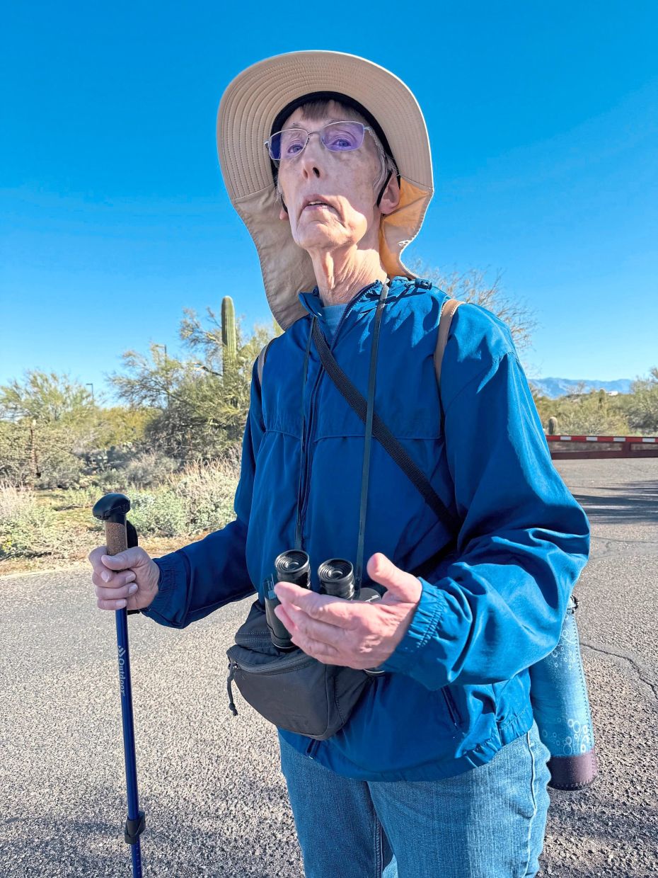 Spitzer pauses during an accessible birding walk.