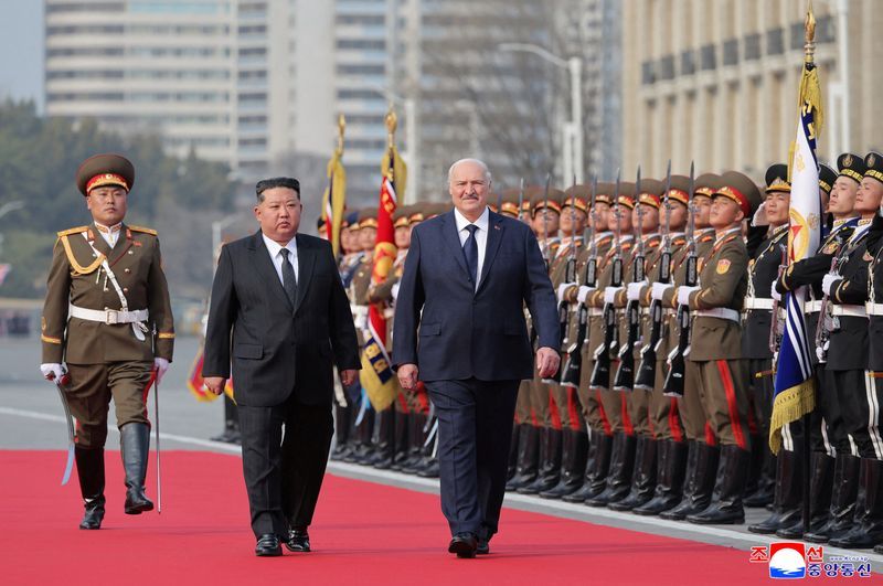 North Korea's Kim Jong Un welcomed Belarus President Lukashenko to Pyongyang, KCNA says