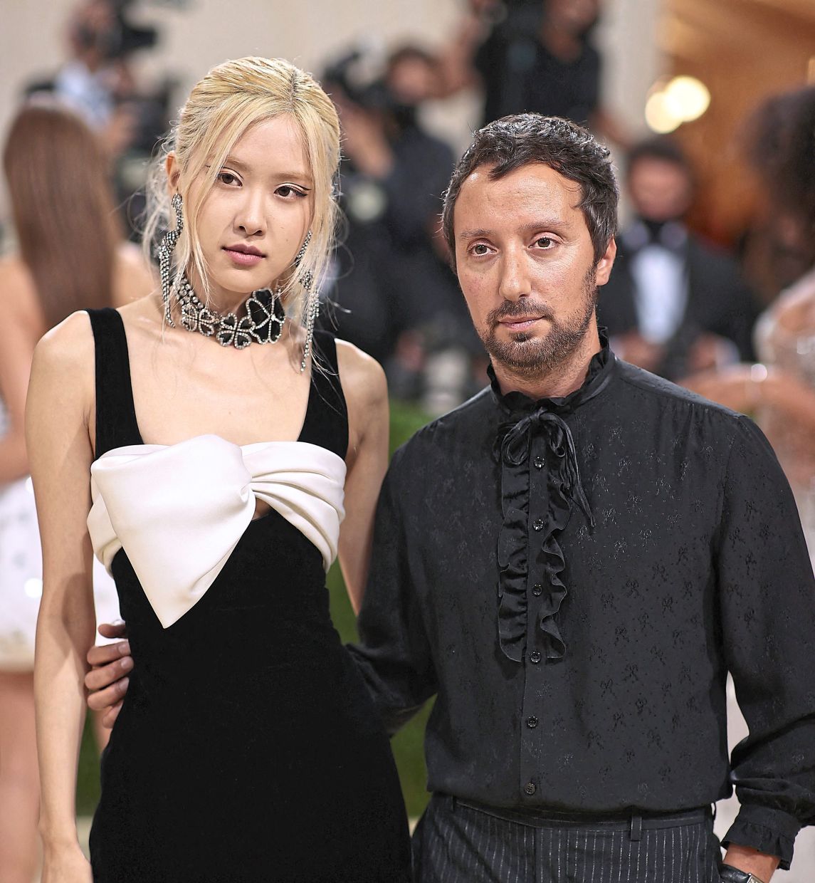Anthony Vaccarello (right) is part of the Met Gala organising committee this year. He is pictured here in 2021 attending the event with Blackpink’s Rose. Photo: AFP    