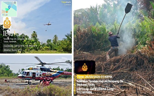 Bomba conducting water bombing to douse Kota Tinggi fire