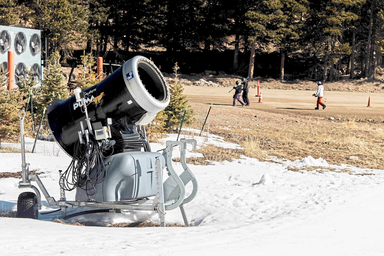 A snow-making machine in Nederland, Colorado. The machines can also be positioned to protect buildings in case of wildfires. — Nina Riggio/The New York Times