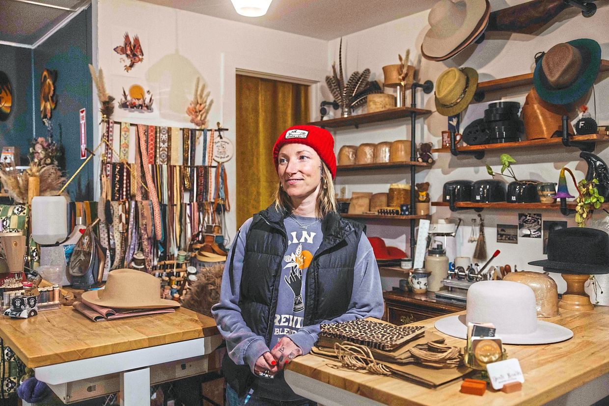 Nicholson, who owns a brewery and boutique, at her business in Rollinsville, Colorado. (Left)