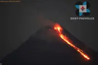 Philippines' Mayon volcano emits lava fountain