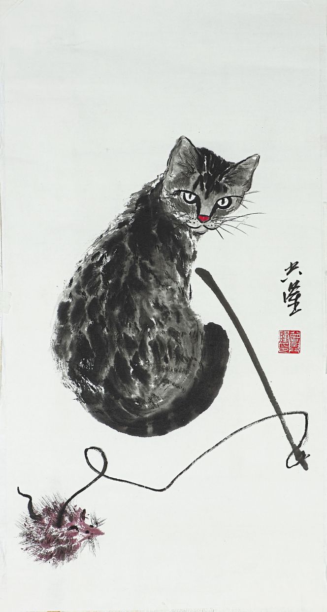 An ink on rice paper artwork titled 'Cat I' (2023) by Chan Hin Leong. Photo: Handout