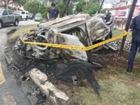 Senior citizen injured after car catches fire
