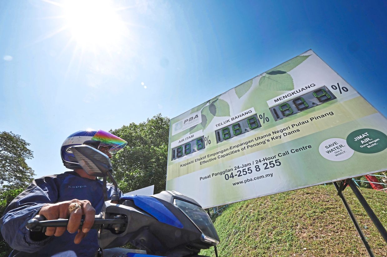 A billboard showing the current water level in Penang’s dams.