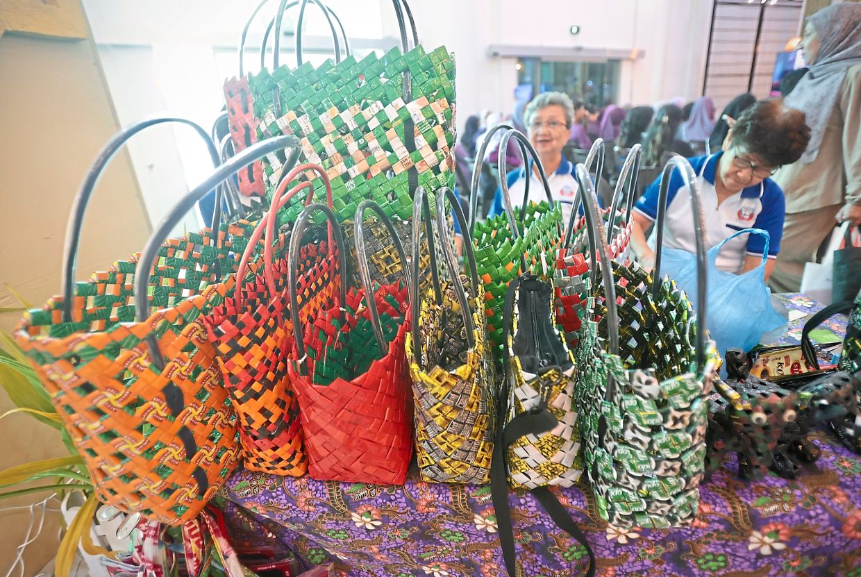 Recycle beg displayed at one of the booth during the launch of the state-level Women's Day celebration at Menara Bandaraya in Bukit Mertajam. . (March 31, 2026) — ZHAFARAN NASIB/The Star.