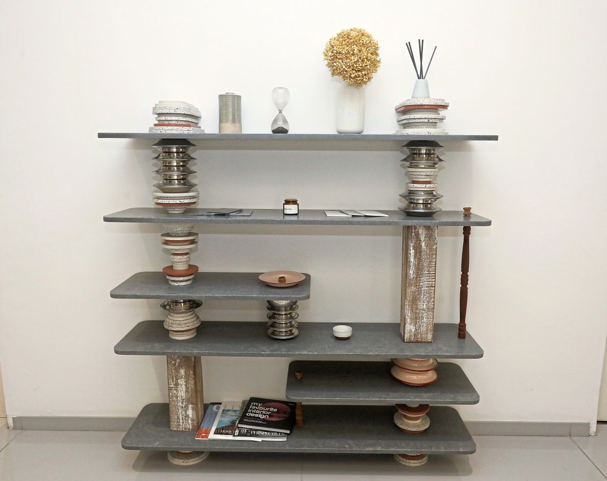 One of the most interesting shifts in contemporary design is the growing overlap between art and functional objects such as this Totems bookshelf by Hong using materials from Cosentino. Photo: The Star/Azlina Abdullah