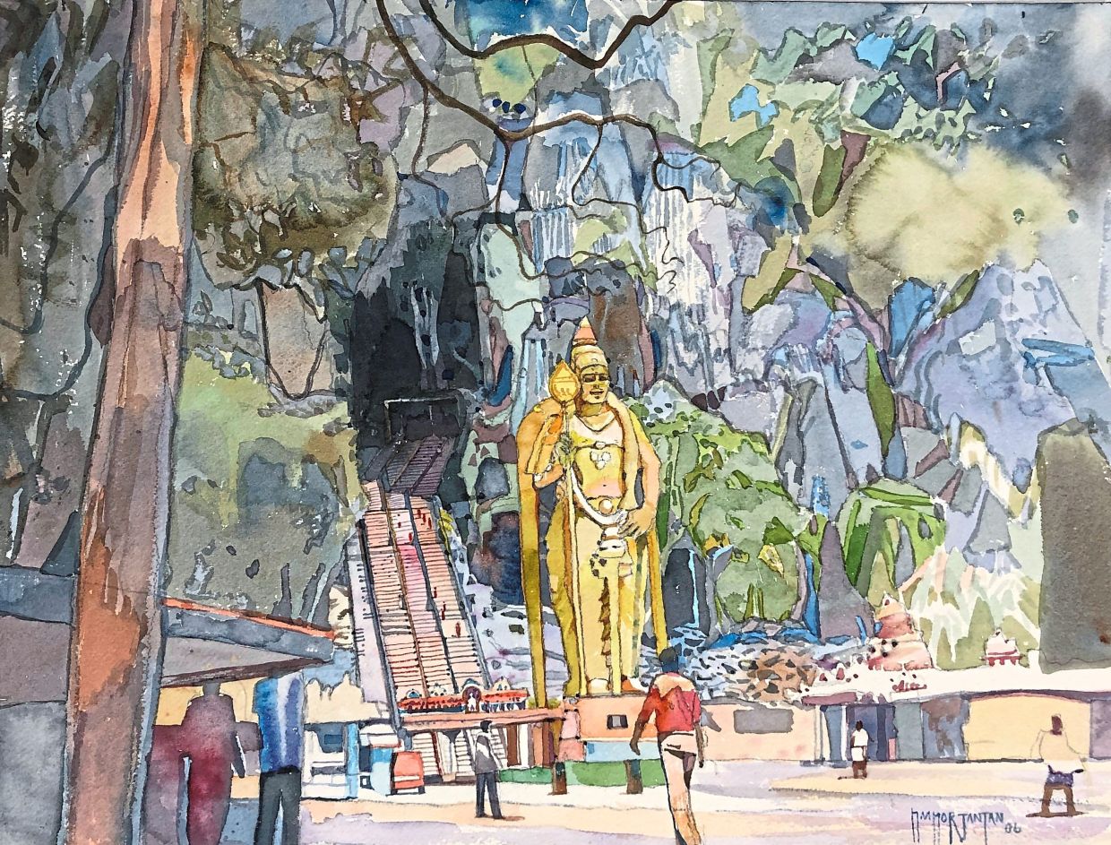 Maamor Jantan's 'Batu Caves' (watercolour on paper, 2006) is one of the artworks in the 'Architecture Of Devotion' exhibition. Photo: Handout
