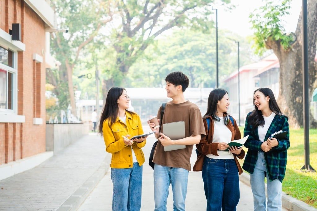 A male student is pictured with female colleagues on campus. The film sparked a row over gender stereotypes. -- Photo: SCMP/Shutterstock