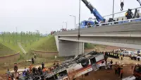 Eight people injured as bus falls off cliff in South Korea's expressway