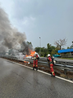 Car in flames after five-vehicle crash in Perak