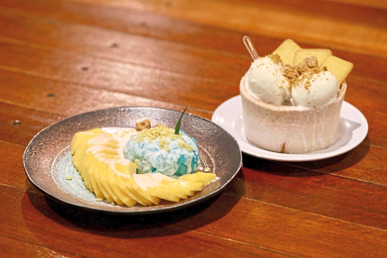 Mango Sticky Rice (left) and Thai Coconut Ice-Cream.