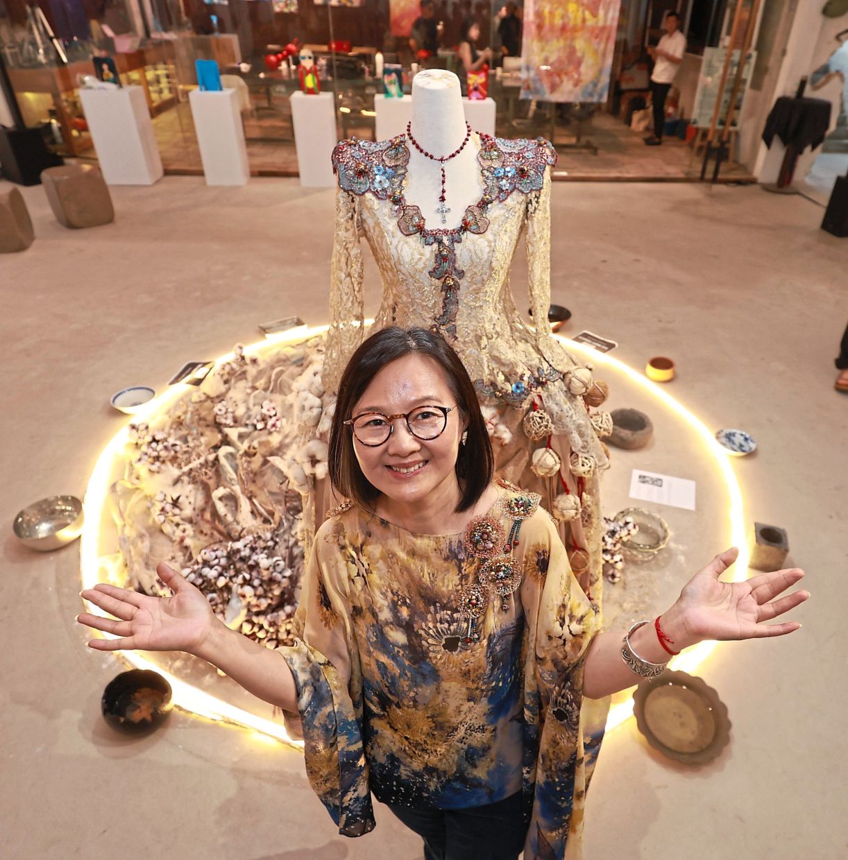 Low’s installation draws on narratives of trade and colonial influence.