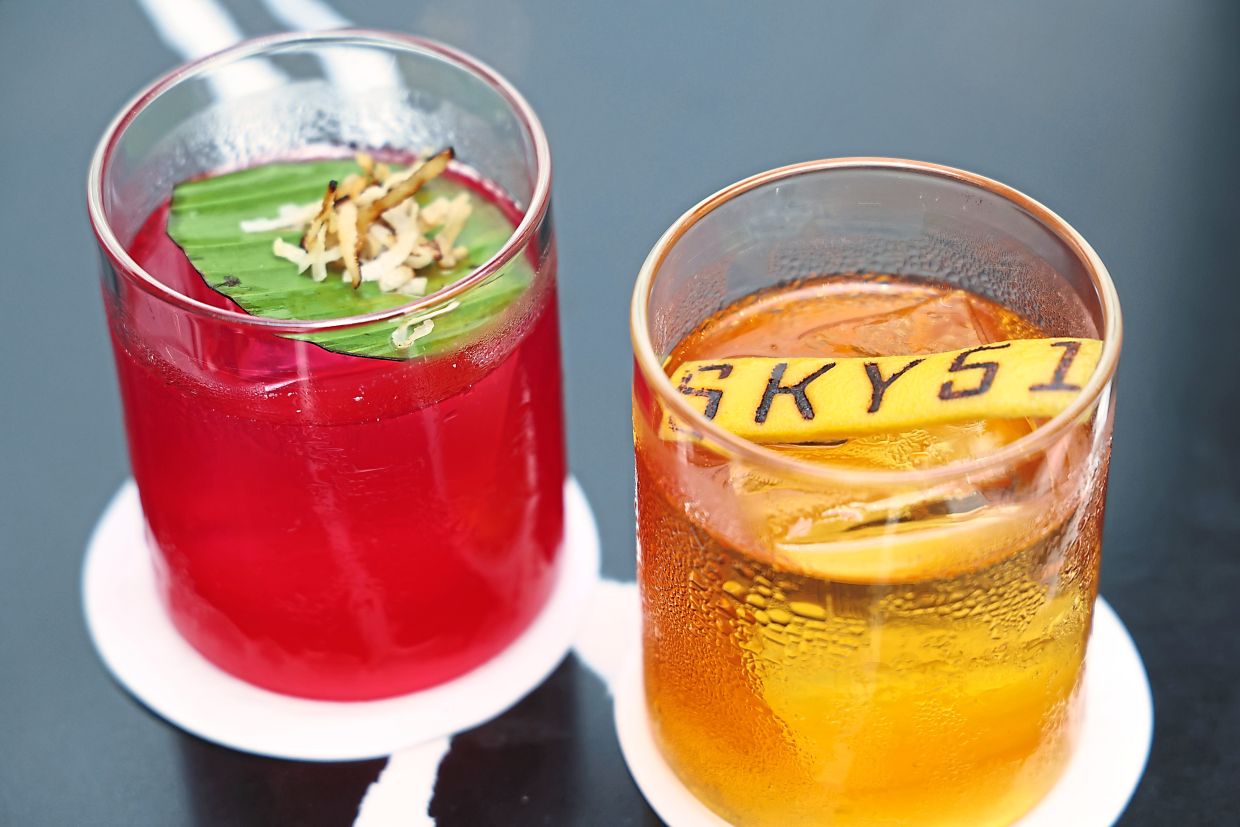 Coco Loco (left) and Jackfruit Crusta are a spin on the classic Old Fashion­ed.