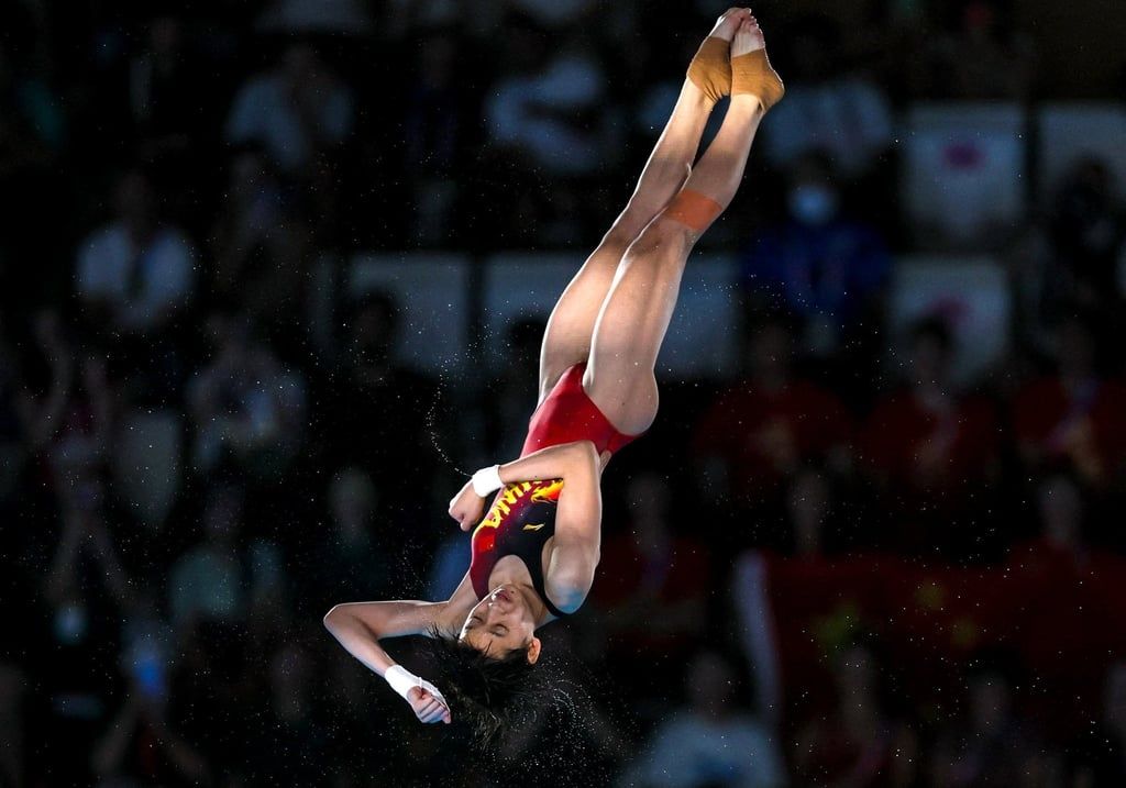 Quan twisting in the air as she competes at the 2024 Paris Olympics. -- Photo: Reuters