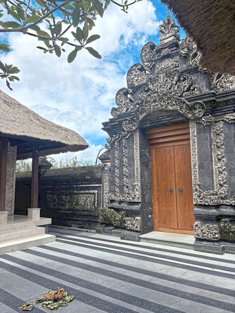 The resort’s candi bentar, the split gateway that typically welcomes guests with open doors, is shut during Nyepi.