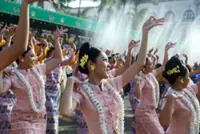 People’s Square in Myanmar prepares for the annual Thingyan festival pavilions
