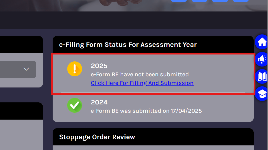 Clicking on the submission status for 2025 will open up the individual return form and allow users to start filling in their information.