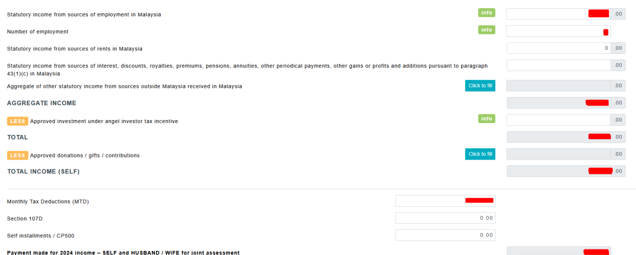 Items needed to fill in the income page are included in the EA form.