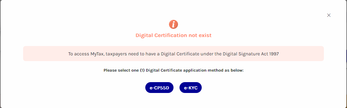 Once submitted, new taxpayers will then be notified that their digital certification does not exist.