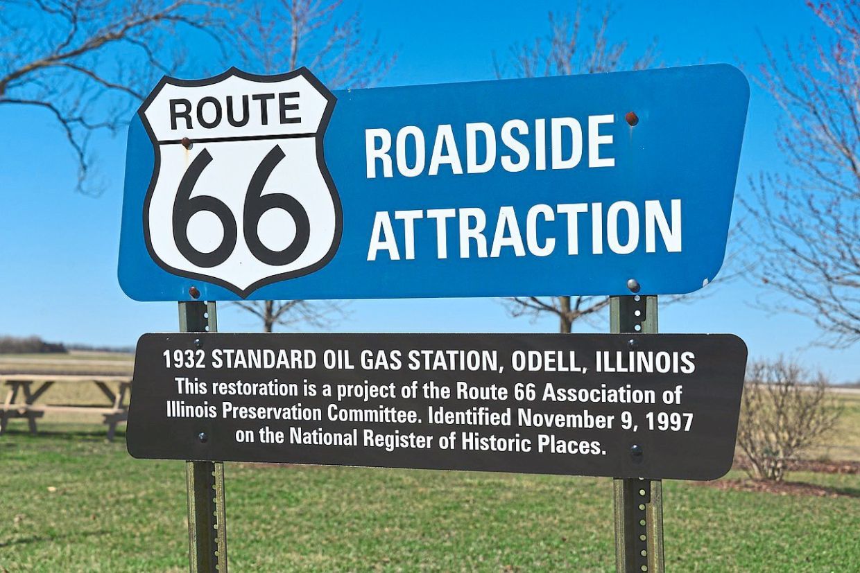There are signs and boards like these scattered along Route 66 to make them more tourist-friendly.