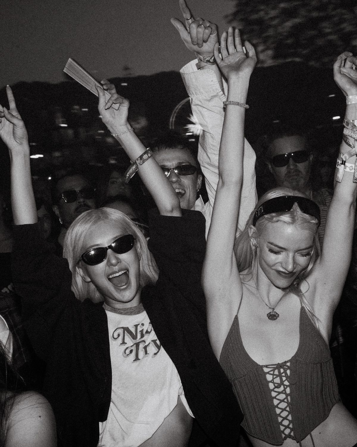Rose (left) parties at Coachella in understated outfits.