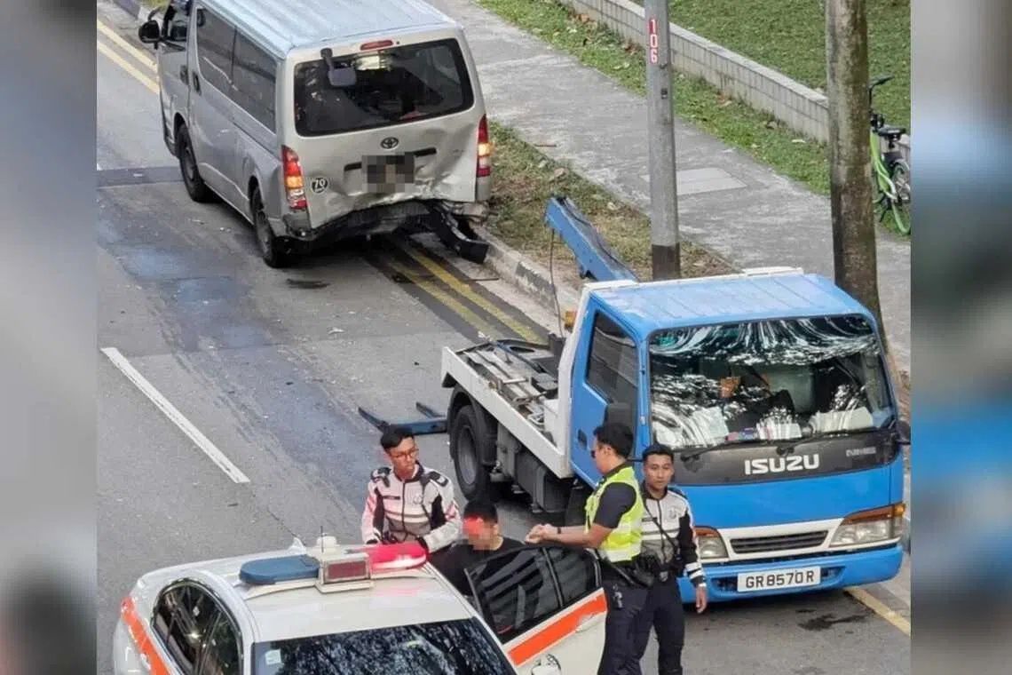 A photo taken of the incident on April 17 shows a van with a dented back. - Photo: Lianhe Zaobao reader