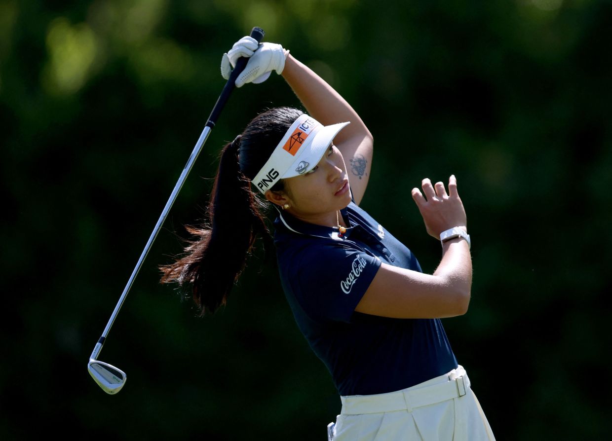 Bianaca Pagdanganan of The Philippines reacts to her second shot on the 14th fairway during the second round of the JM Eagle LA Championship presented by Plastpro at El Caballero Country Club in Tarzana, California. -- Photo by Harry How/ Getty Images via AFP