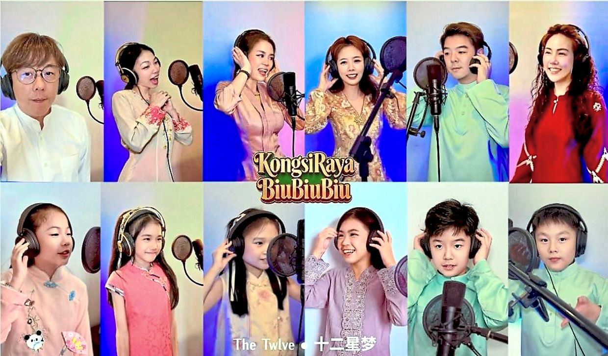 Togetherness: A combo shot of parents and children during the recording of the Kongsi Raya song. — Photos provided by The Twlve