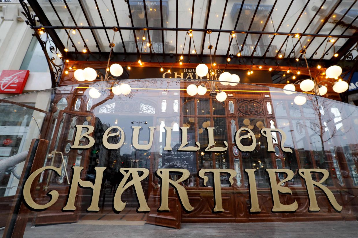 General view of the entrance of the restaurant Bouillon Chartier Montparnasse after a recent restoration on February 6, 2019 in Paris.