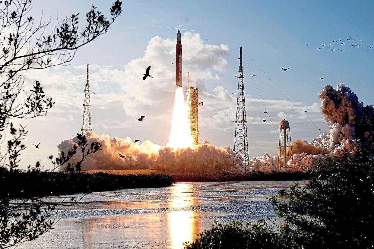 Nasa’s Artemis II Moon rocket roaring to life as it lifts off from Launch Pad 39-B at Kennedy Space Center in Cape Canaveral, Florida, marking the start of its journey beyond Earth. — AP