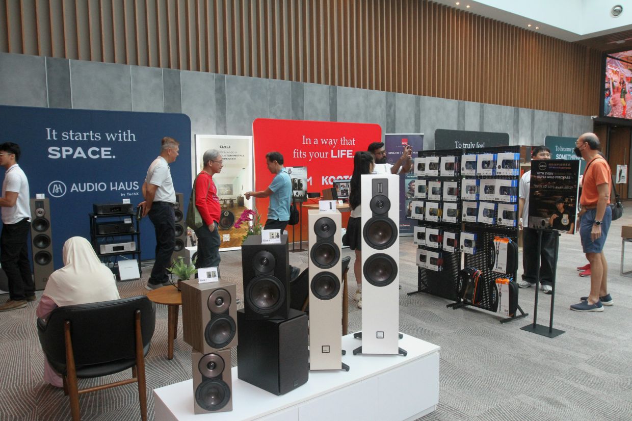 Visitors checking out speaker systems and audio equipment at the Northern International Audio & Visual Show 2026 at the Setia SPICE Convention Centre.( April 17, 2026 ) — LIM BENG TATT/The Star