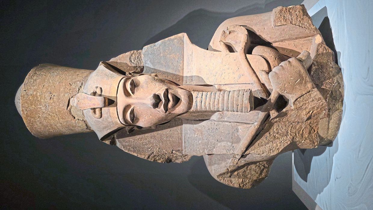 Statue of Pharaoh Akhenaten of the 18th Dynasty (1550-1295 BCE), rendered in the distinctive Amarna style, on show at the Hong Kong Palace Museum exhibition. Photo: Hanis Maketab/The Star