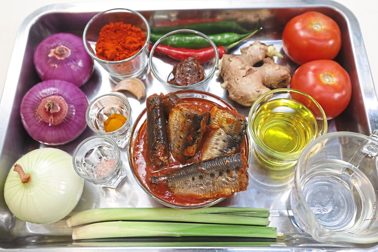 Ingredients for sardine sambal.