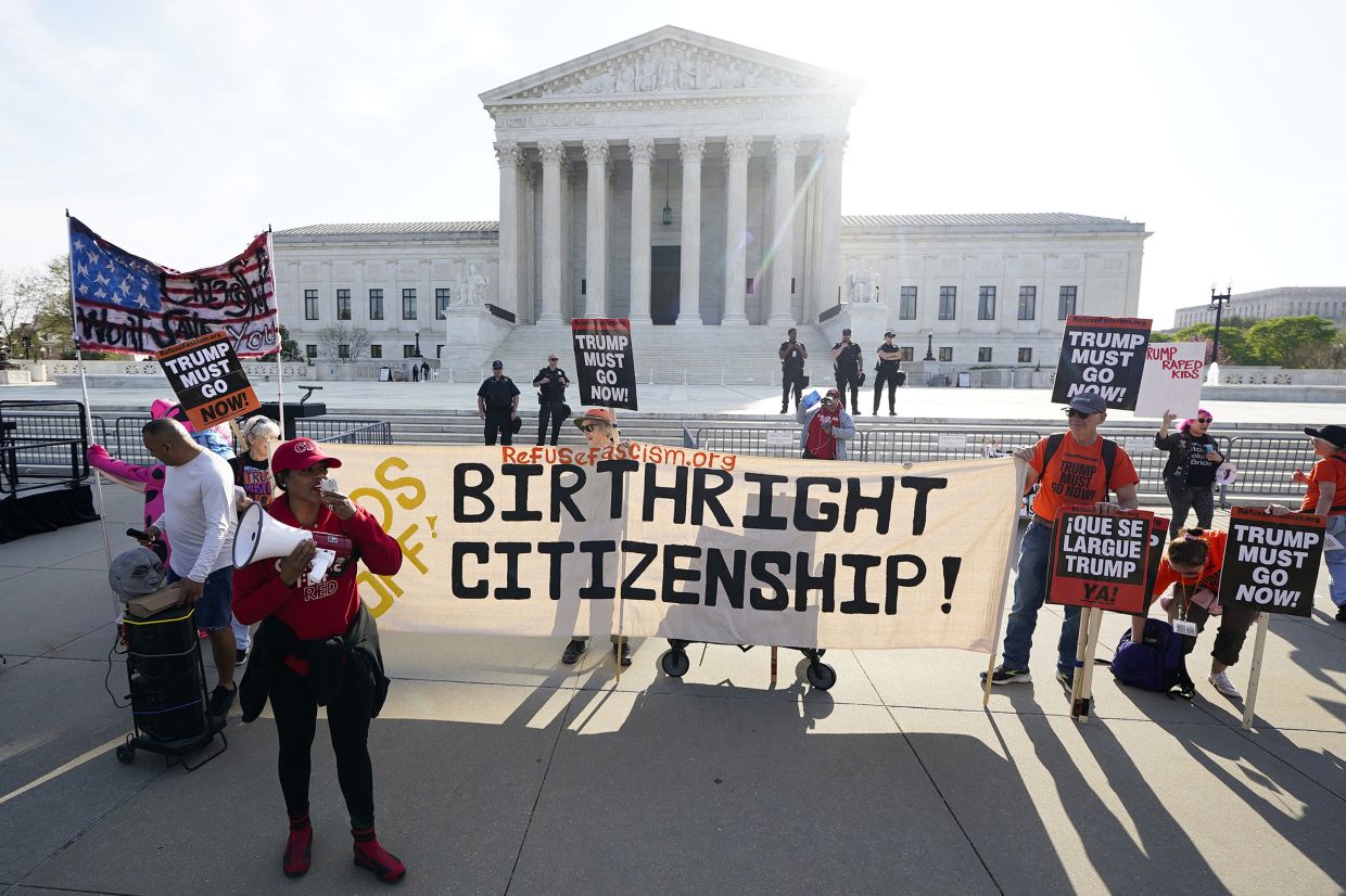 Protesters outside the US Supreme Court in Washington DC. The Supreme Court is hearing oral arguments in Trump v. Barbara to determine if President Trump's executive order ending birthright citizenship is constitutional. — Getty Images/TNS