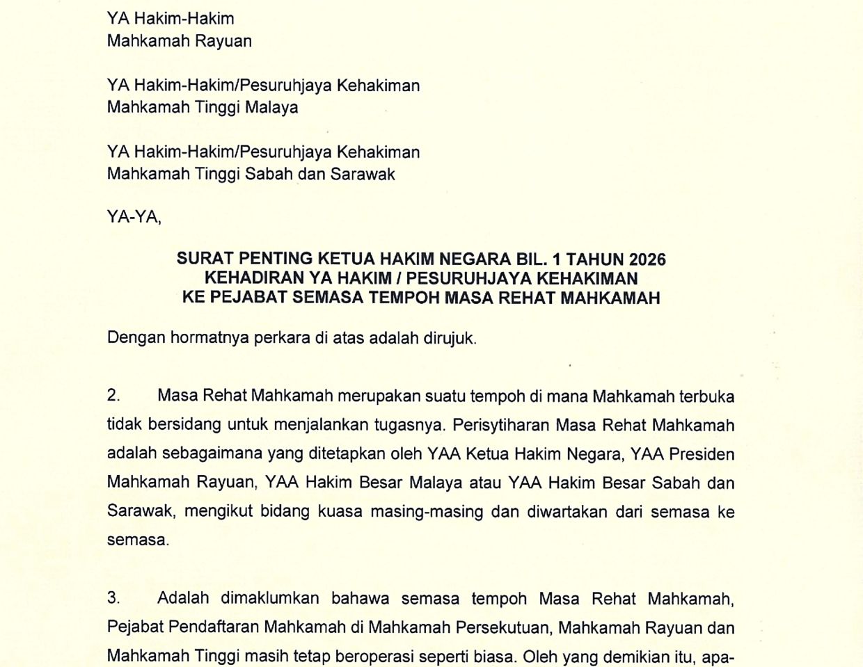 Internal notice: A screencap of the circular issued by the CJ.